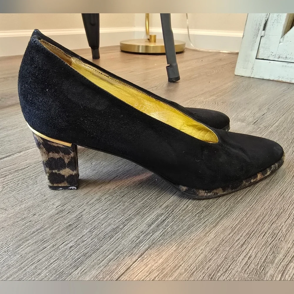 Vintage Mondi Suede Pumps Animal Print & Black Size 8 Made In Italy